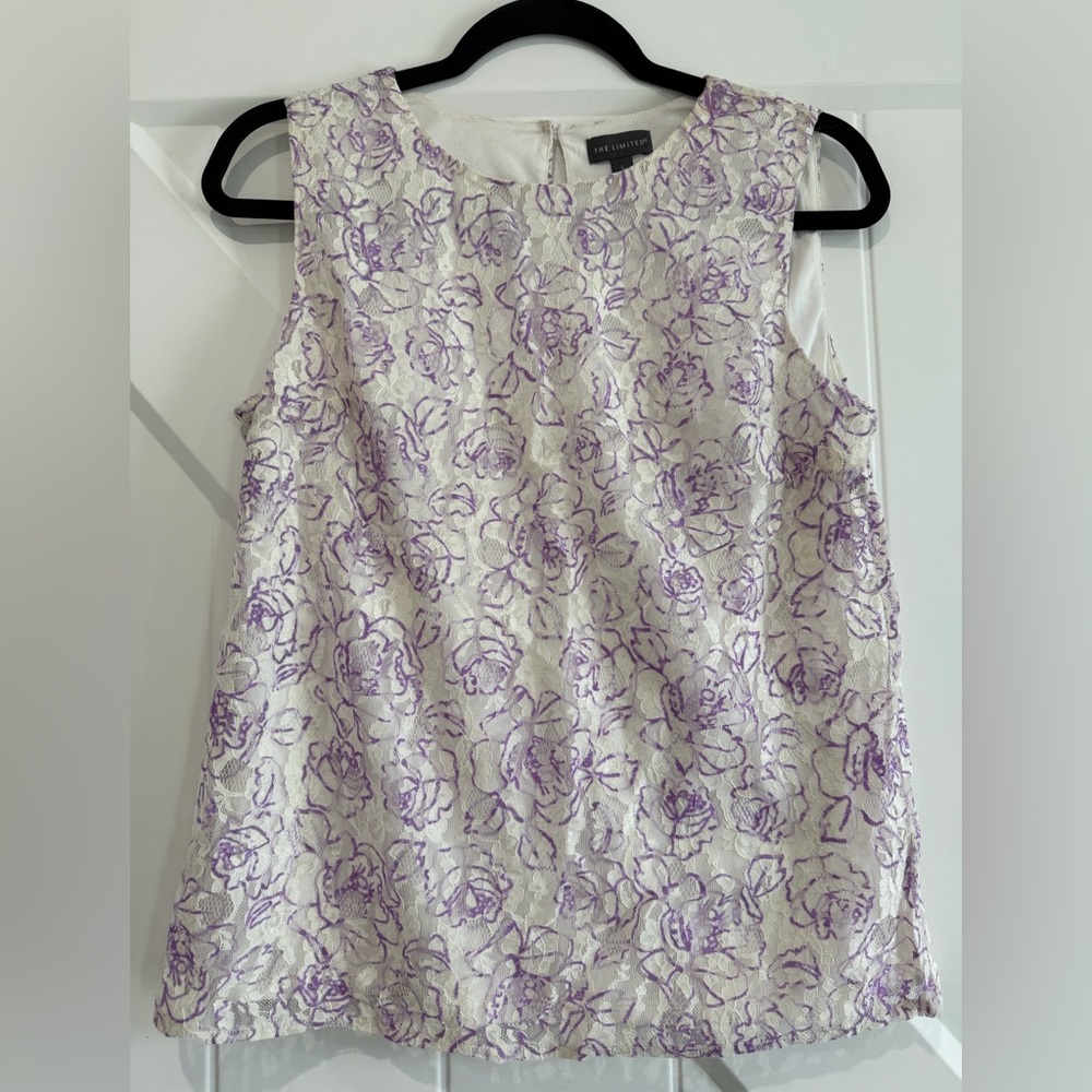 The Limited Floral Lace Sleeveless Blouse - Purple and Cream